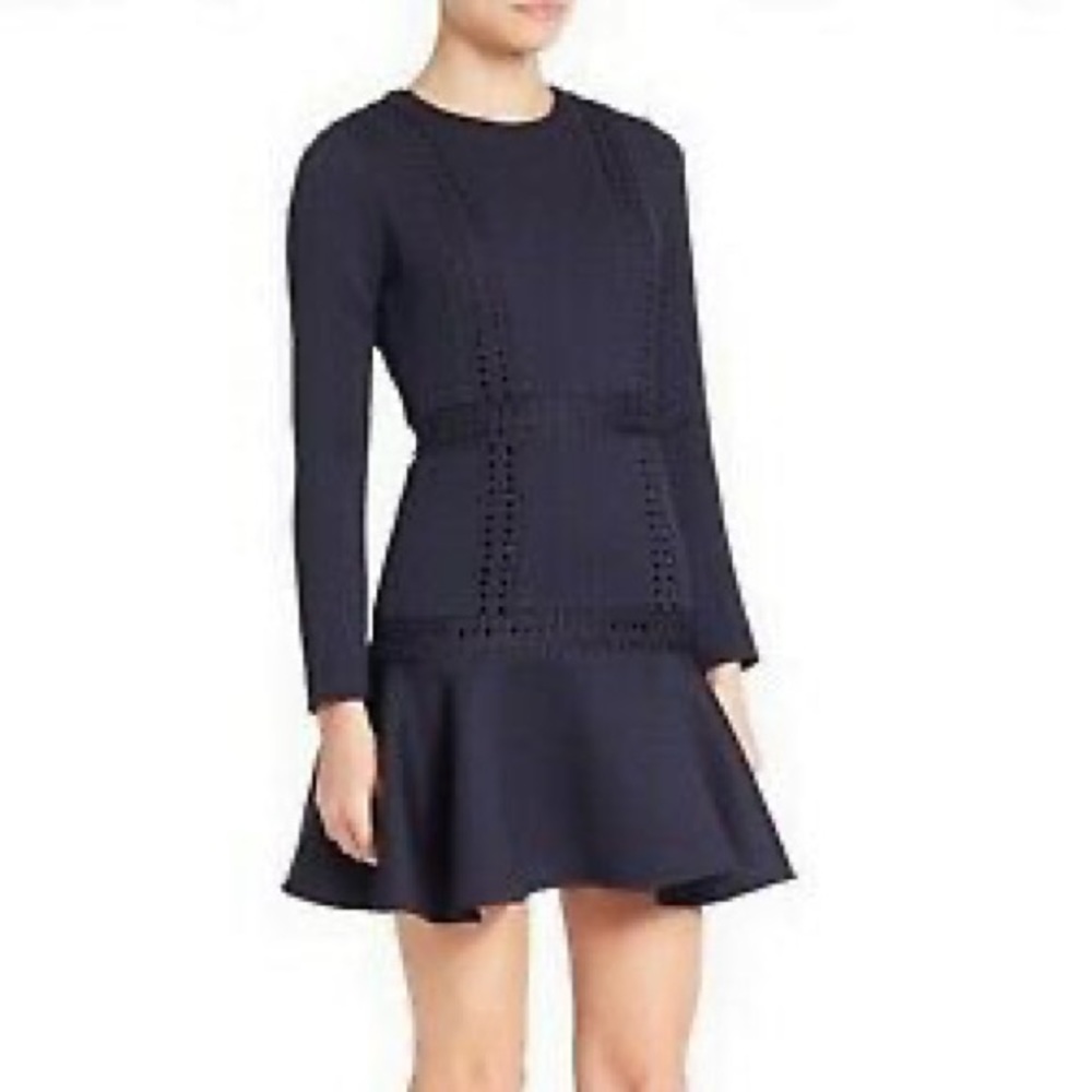 Prose & Poetry Navy Flounce Embroidered Dress S